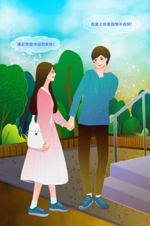 卡通温馨浪漫2月14七夕520情侣拥抱情人节主题插画海报PSD素材