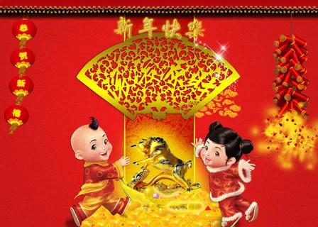 新年快乐童子红色背景 新年快乐童子红色背景