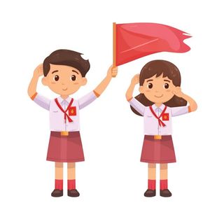 学生们在国旗下敬礼免抠