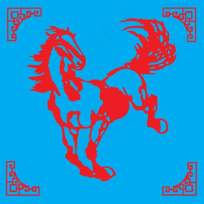 马剪纸 剪纸风元素ai矢量模版下载