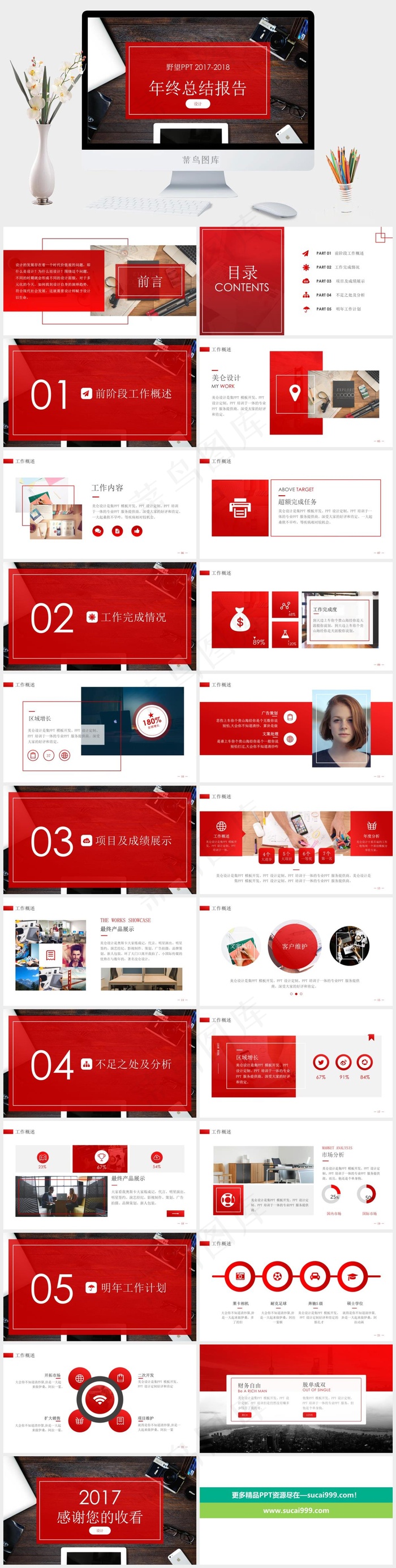 总结报告红色实景风PPT模板