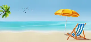 休闲沙滩景色PSD素材