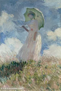 印象派莫奈打伞的少女油画图片