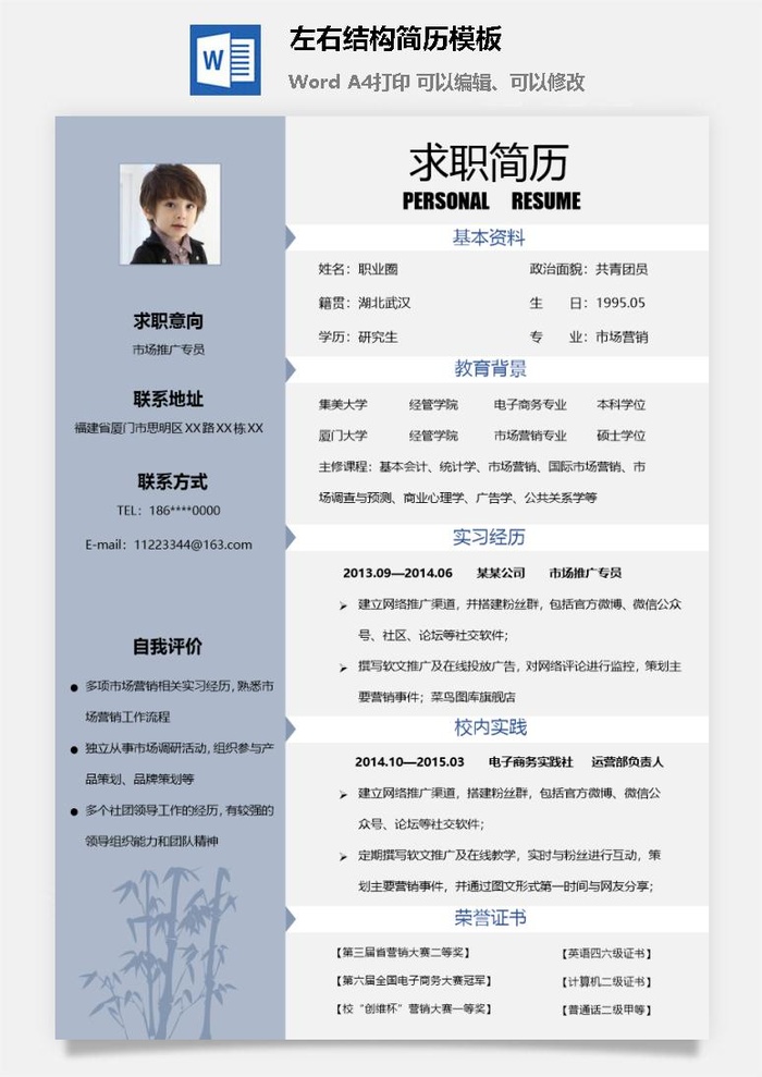 左右结构简历模板