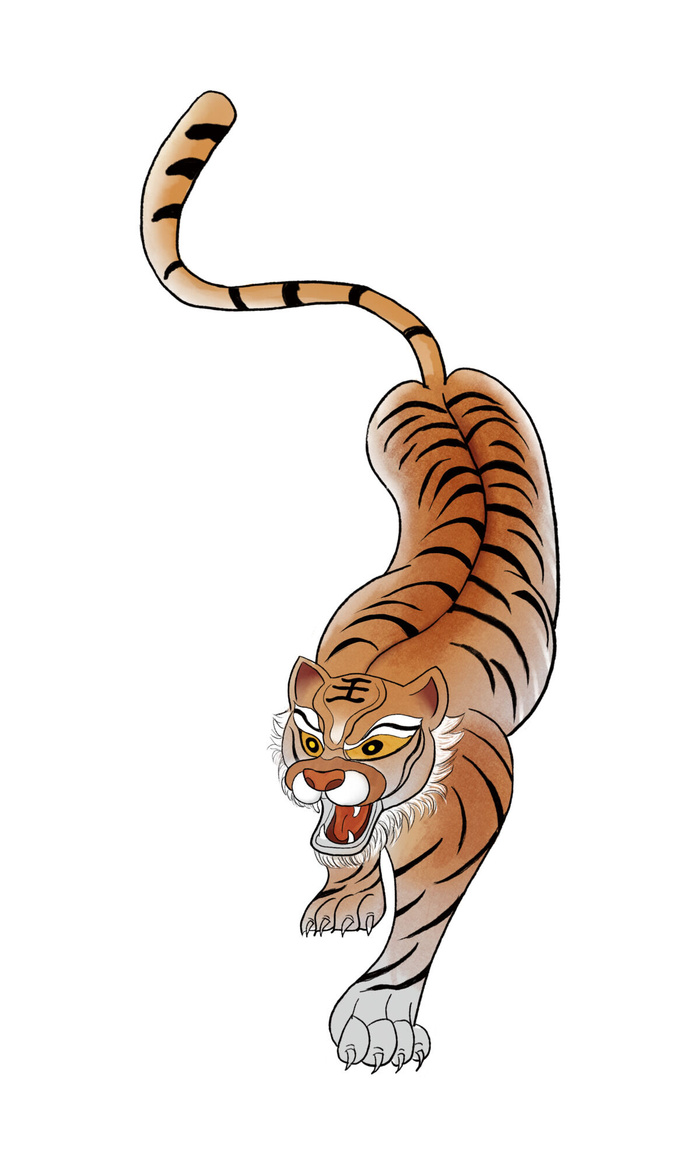 手绘国潮虎年卡通白虎老虎形象插画装饰元素PSD设计素材png免抠图