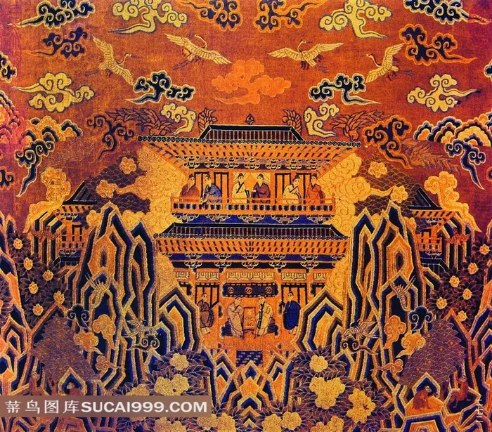 古典园林祥云图案刺绣