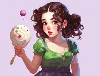 女孩拿着气球彩色画报可爱卡通插画背景