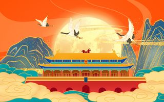 国庆中秋双节同庆国潮*插画