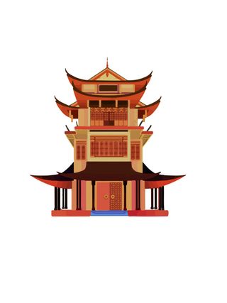 复古中国风国潮古建筑插画手绘高楼古塔AI素材亭子png免抠图