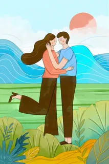 卡通温馨浪漫2月14七夕520情侣拥抱情人节主题插画海报PSD素材 卡通温馨浪漫2月14七夕520情侣拥抱情人节主题插画海报PSD素材