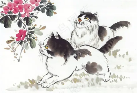 水墨猫中国画摄影图片 水墨猫中国画摄影图片