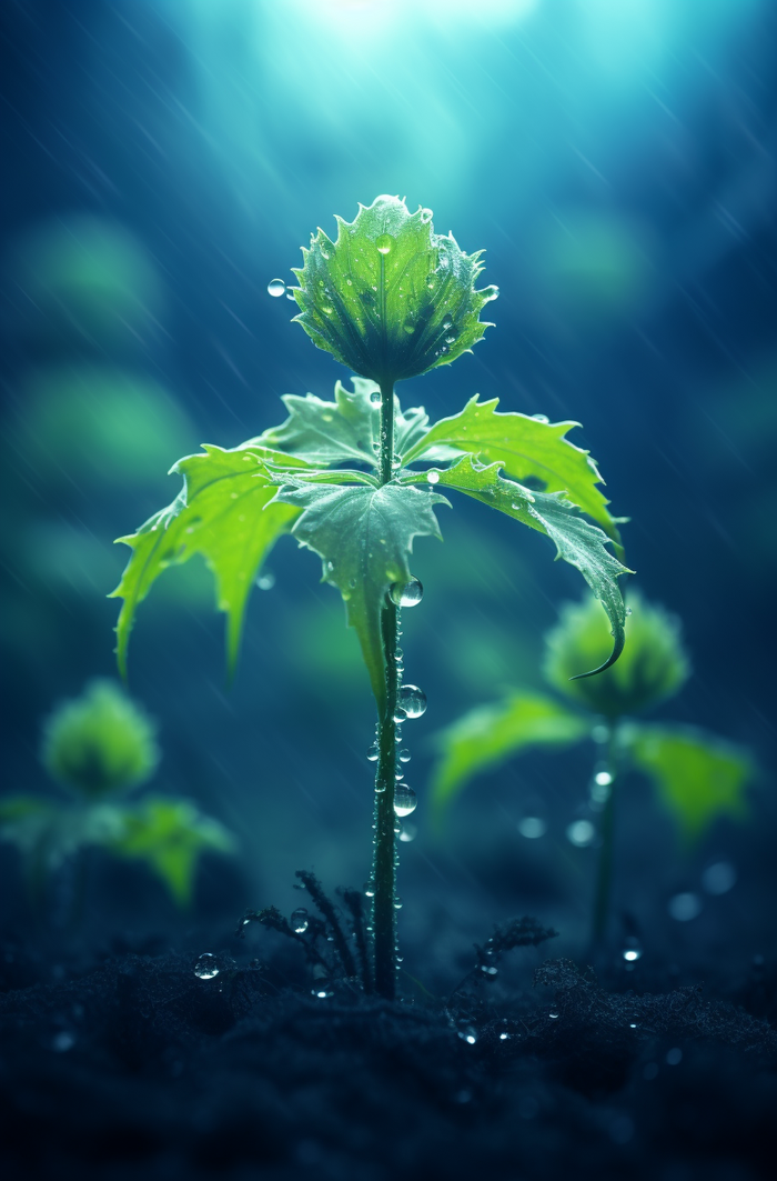 春天雨水洒在嫩绿的幼苗上摄影图(2688x4080)