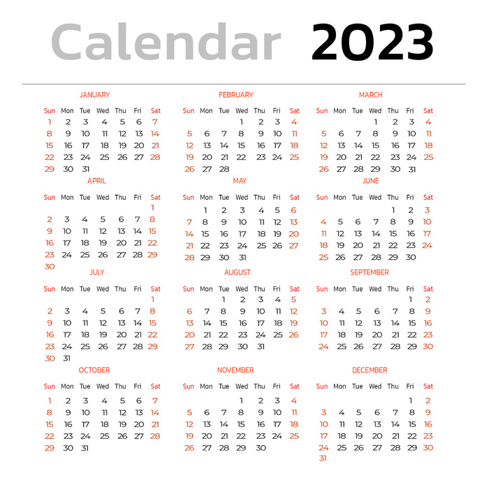 2023年日历白色背景