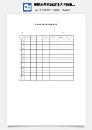 年度出差日数及拜访次数报告表word模板