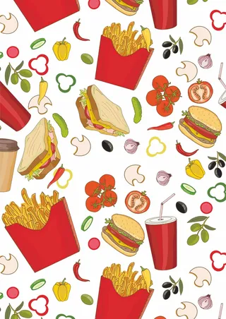 下午茶大餐薯条三文治可乐番茄青椒