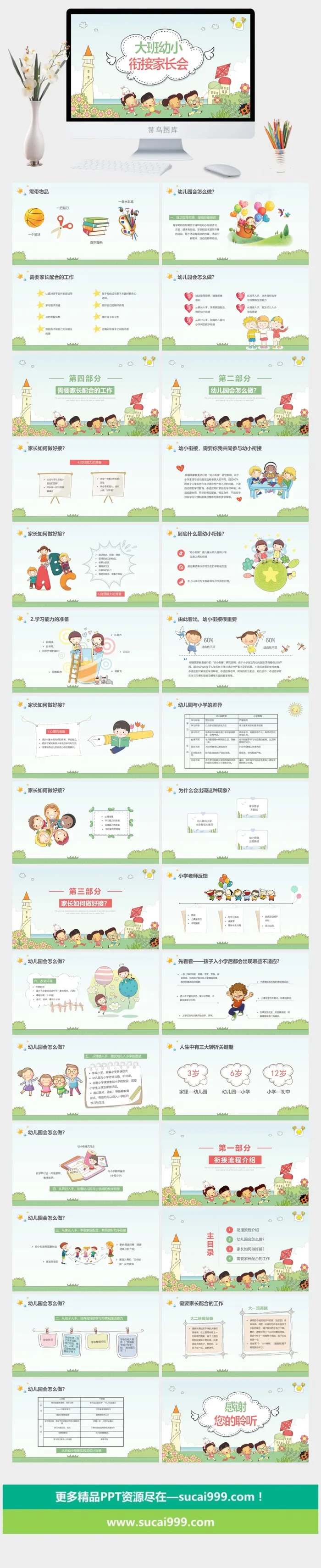 幼儿园大班幼小衔接家长会 高清 可修改 PPT 