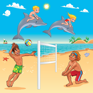 卡通排球与大海