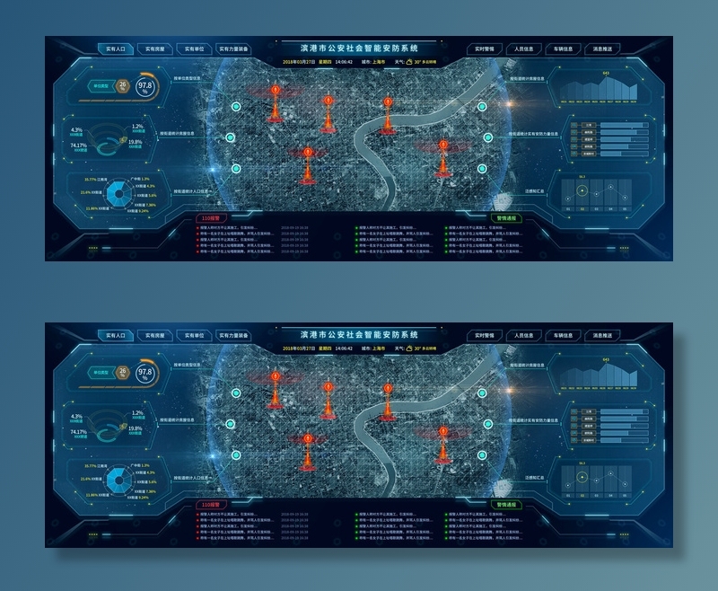 深色科技感酷炫可视化数据大屏仪表盘驾驶舱UI界面PSD模板素材