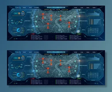 深色科技感酷炫可视化数据大屏仪表盘驾驶舱UI界面PSD模板素材