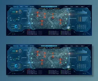 深色科技感酷炫可视化数据大屏仪表盘驾驶舱UI界面PSD模板素材