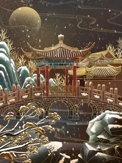 中国风国潮古建筑地标城市古风建筑阁楼印象地标手绘插画PSD素材