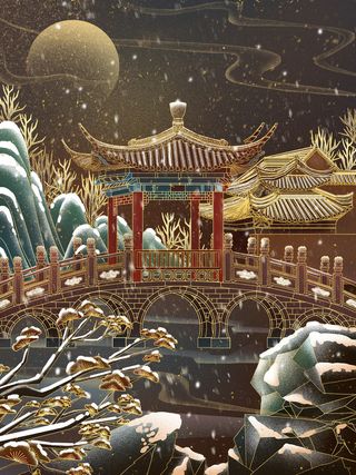 中国风国潮古建筑地标城市古风建筑阁楼印象地标手绘插画PSD素材