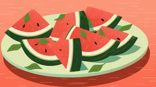 夏日西瓜切块装盘卡通插画素材