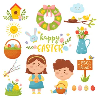 复活节装饰元素手绘插画兔子彩蛋鲜花场景(66) 复活节装饰元素手绘插画兔子彩蛋鲜花场景(66)