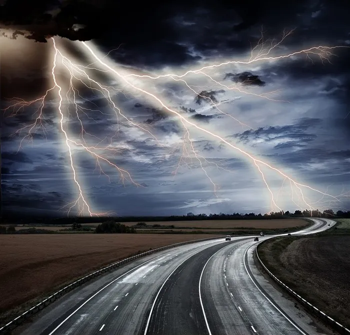 蓝天白云晚霞道路摄影图片素材