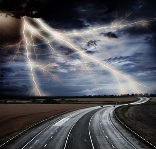 蓝天白云晚霞道路摄影图片素材