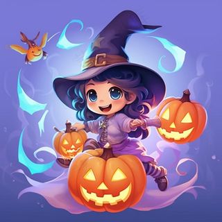 万圣节女巫紫色服饰南瓜可爱卡通插画背景