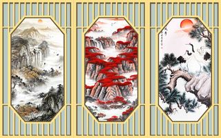 新中式山水背景墙