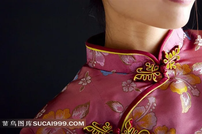 旗袍美女肩部特写素材