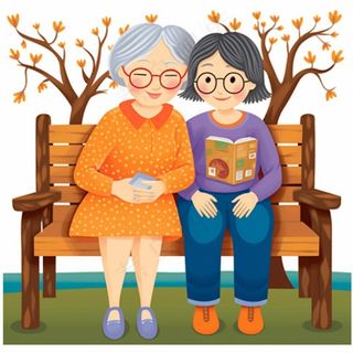 老人孩子陪伴温馨秋重阳节插画素材