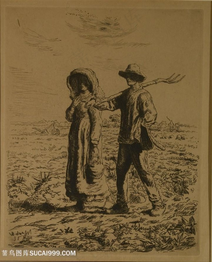 米勒手绘田园夫妻装饰画