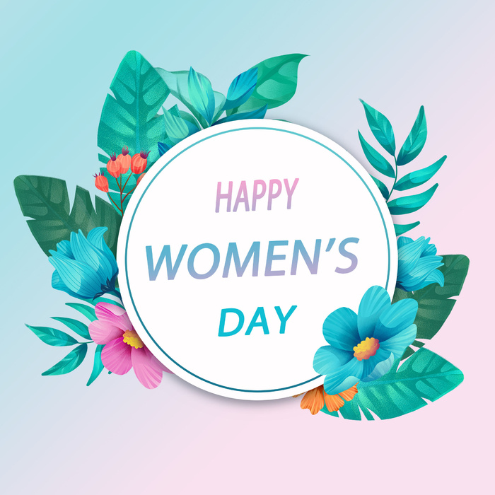 手绘妇女节蓝色花卉挂画