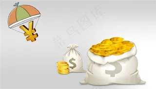 降落伞金钱和打开的钱袋子金币