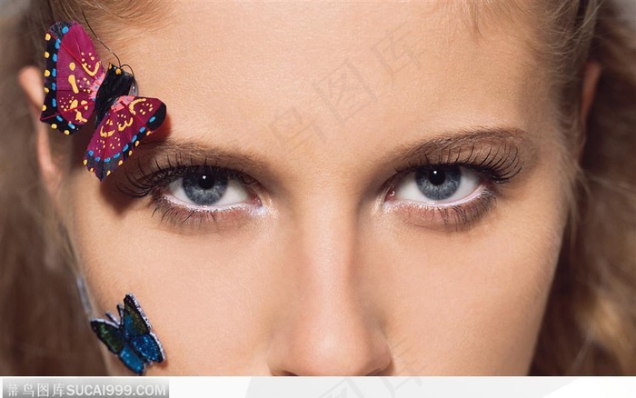 美女眼情特写--蝴蝶停在眼角