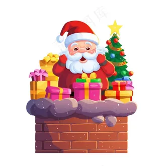 圣诞老人礼物烟囱卡通插画免抠