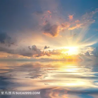 蓝天白云下海天一色的自然风景图片