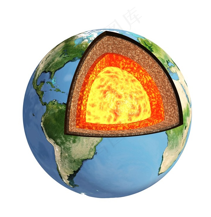 白色背景上的地球地核核心