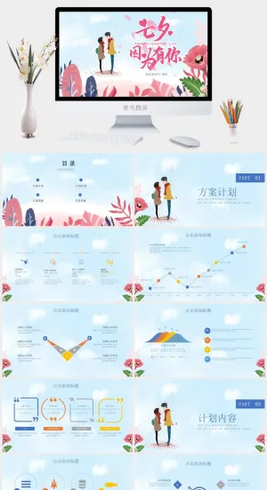 蓝色小清新七夕婚礼策划活动方案PPT模板预览图