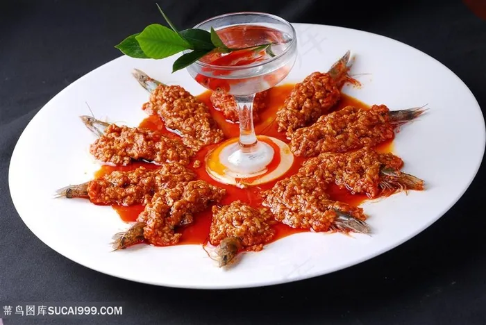 干烧大明虾中华美食摄影图