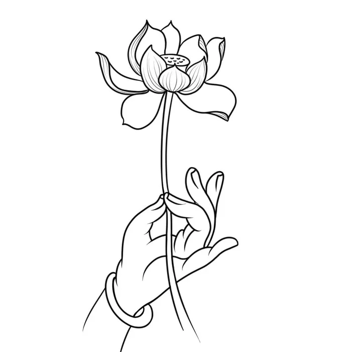 禅意佛手拈花指莲花佛珠敦煌文化线描稿国潮风元素设计模板素材psd模版下载