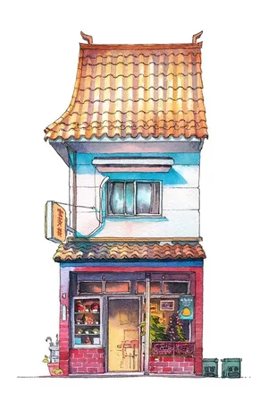水彩清新手绘建筑