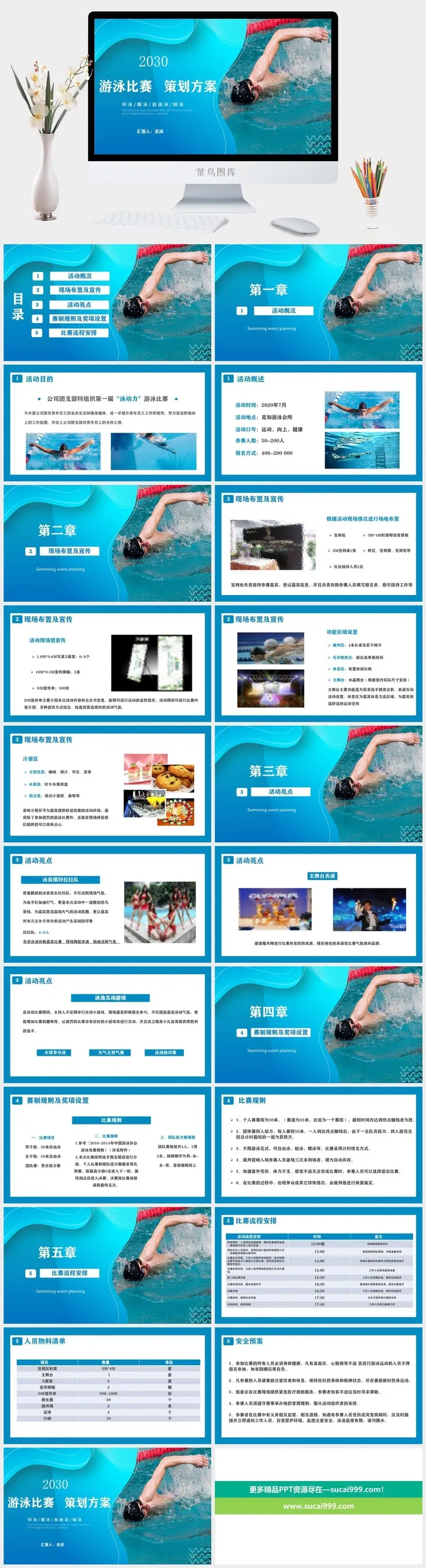 游泳蛙泳培训比赛安全教育PPT模板