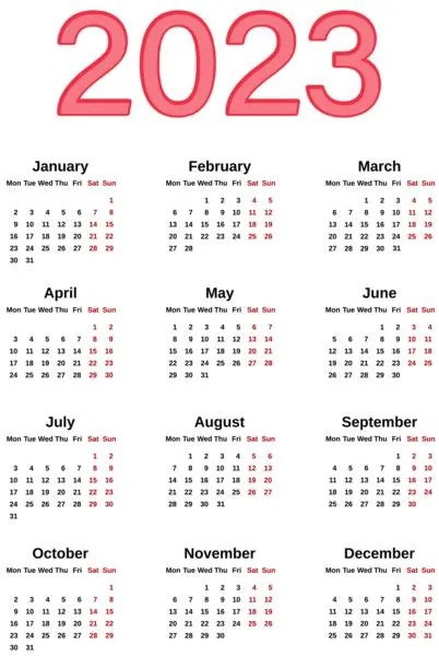 2023 年日历 PNG免抠(402x600)