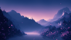 美丽大气写意风景背景壁纸插画-黯蝶山