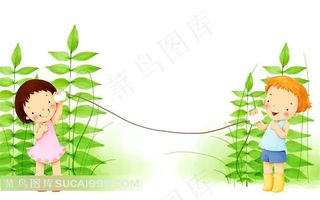 儿童节创意插画用纸杯当电话的小朋友