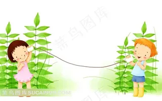 儿童节创意插画用纸杯当电话的小朋友